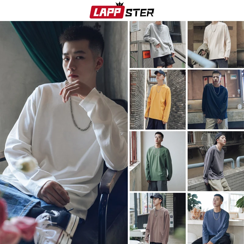 LAPPSTER Мужская цветная футболка большого размера Harajuku с длинным рукавом 2020