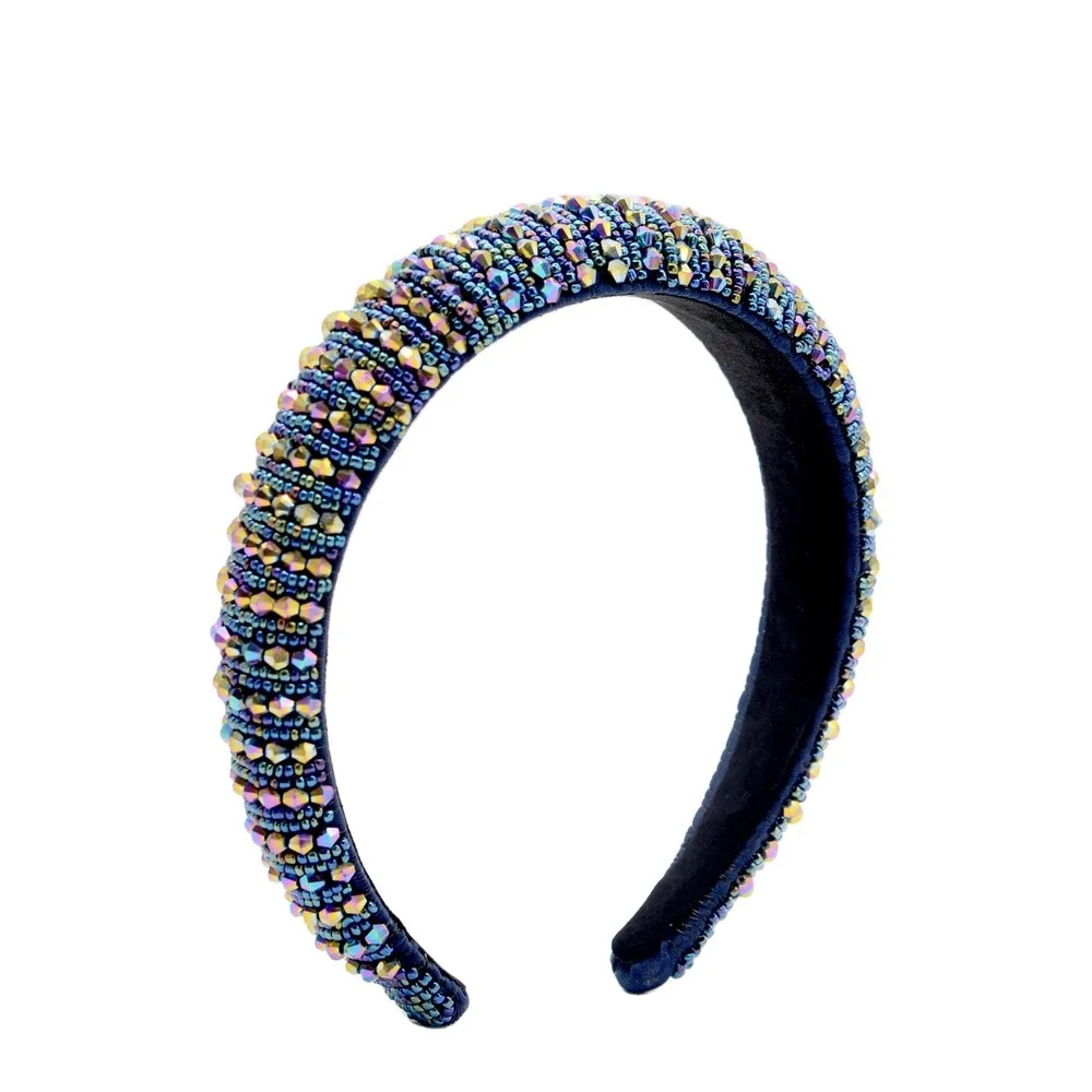 

Velvet Padded Beads Rhinestone Headbands Baroque Crystal Hair Hoop Headpiece Fashionable Hair Accessories Tiara for Women