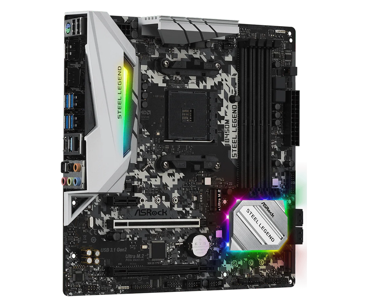 Б/у Материнская плата ASROCK B450M STEEL LEGEND Micro-ATX AMD B450 DDR4 3466 +(OC)MHz M.2 USB3.1 | Компьютеры и офис