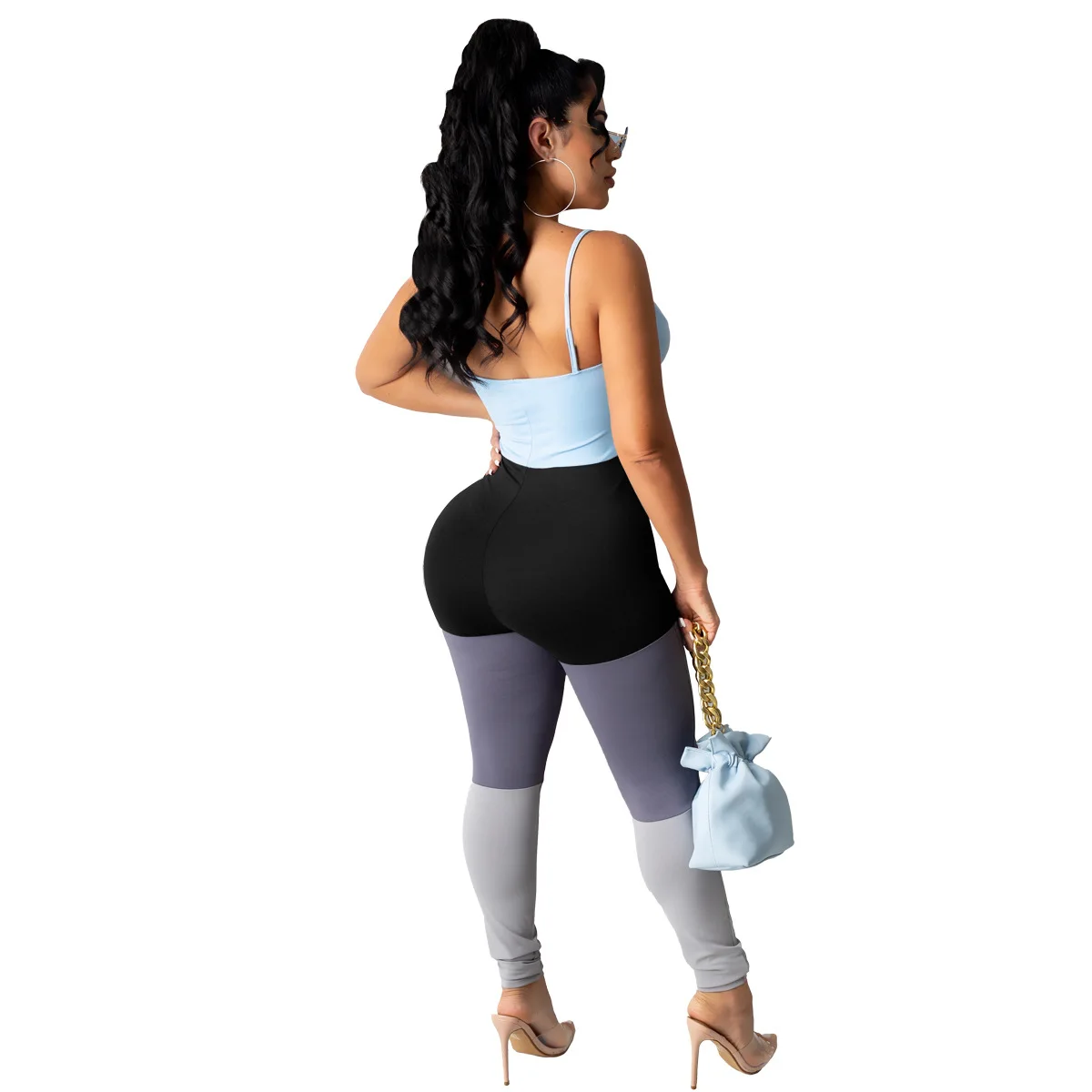 

Spaghetti Strap Women Jumpsuits 2021 Summer Fashion Contrast Colors Sleeveless Bodycon Pants Rompers High Strength New Arrivals