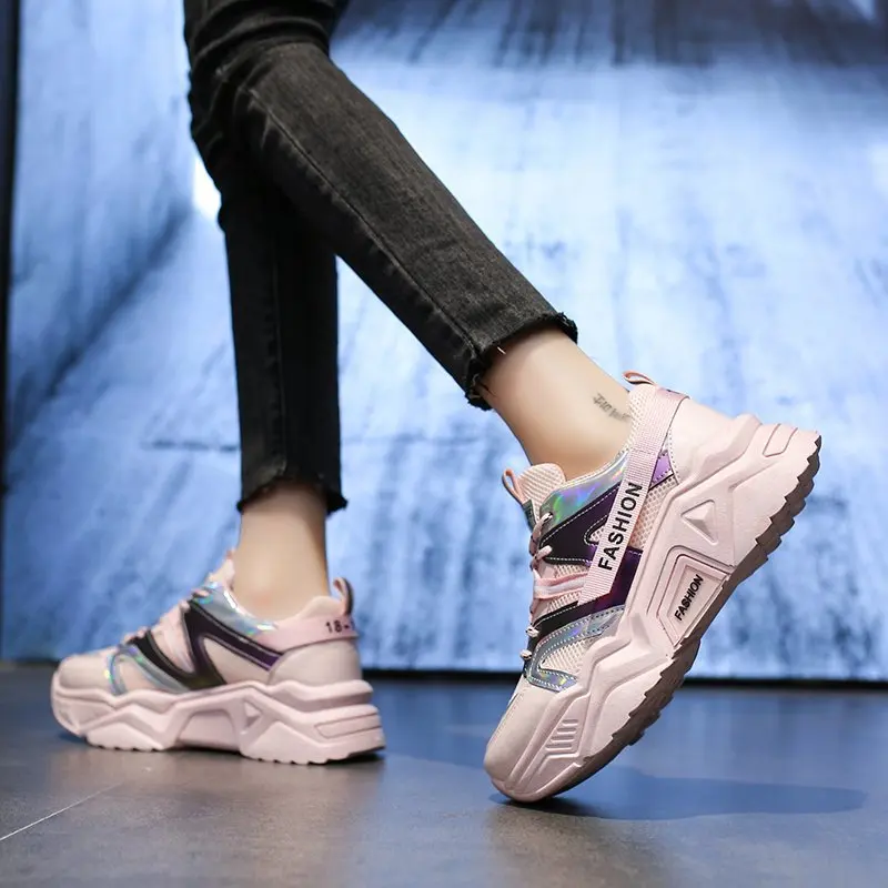 

Stylish Women Casual Shoes Lovers Leather Dad Platform Chunky Sneakers Harajuku Flat Thick Sole Tenis Wedge White Basket Walking