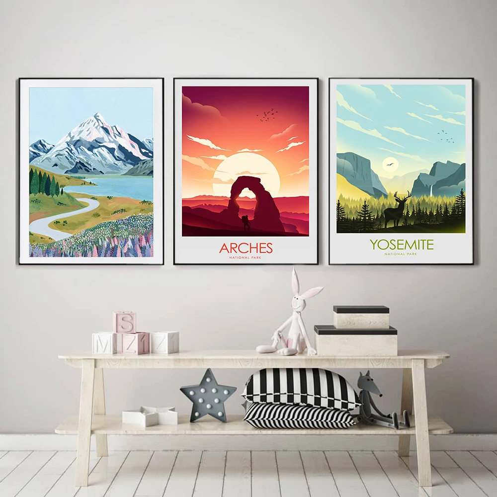 Hd Печать на холсте Живопись арки Yosemite национальный парк винтажные путешествия города олень лес пейзаж плакаты настенное искусство