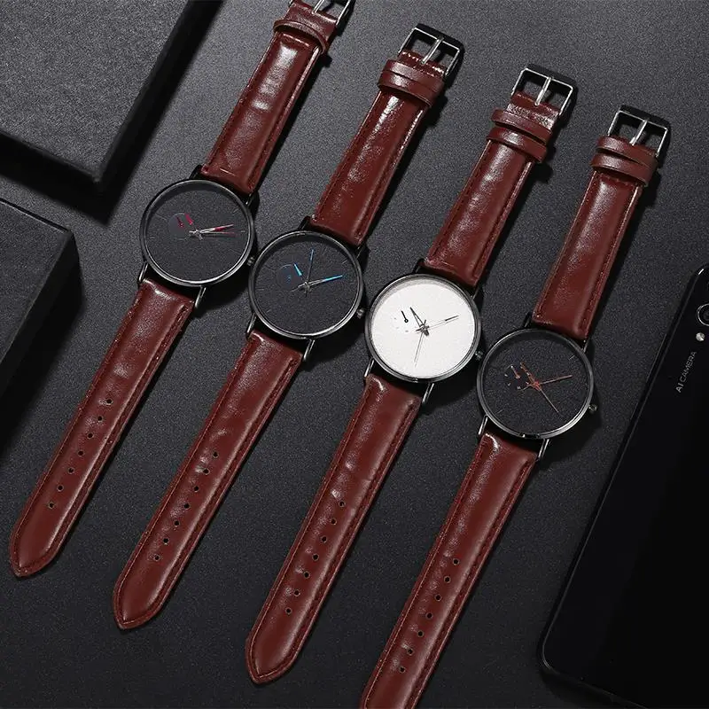 Fashion Men'S Leather Band Watch Stainless Steel Case Simple Wristwatch Male Men Casual Business Watches Relogio Masculino | Наручные