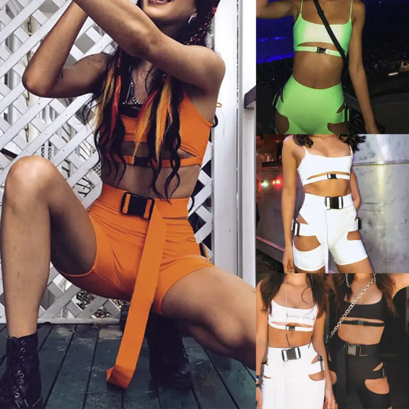 Комплект из 2 предметов в стиле хип-хоп крутой женский топ без рукавов с вырезами