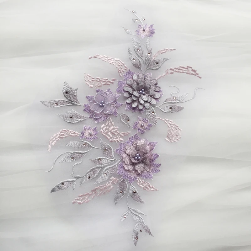 Free shipping 3D Flower Beaded Lace Embroidered Piece Patch Applique DIY Wedding Dress Headwear Accessories RS1412 | Дом и сад