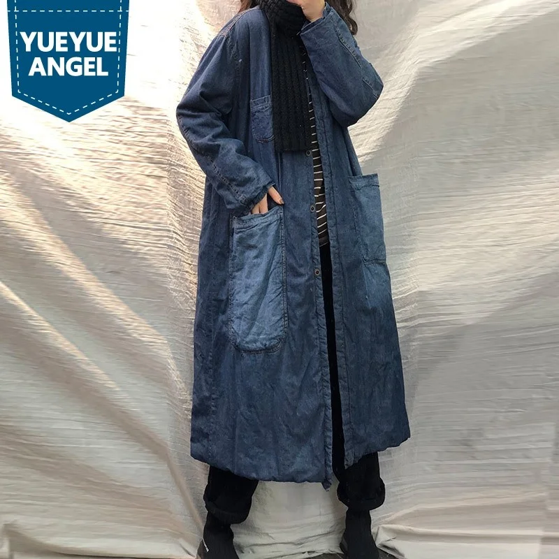 Женская джинсовая куртка свободного покроя длинная винтажная из денима с