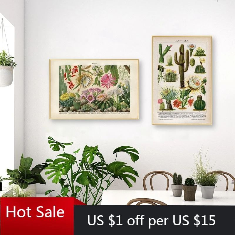 Cactus Flowers Desert Plants Succulents Posters and Prints Botanical Wall Art Canvas Painting Educational Pictures Decor |