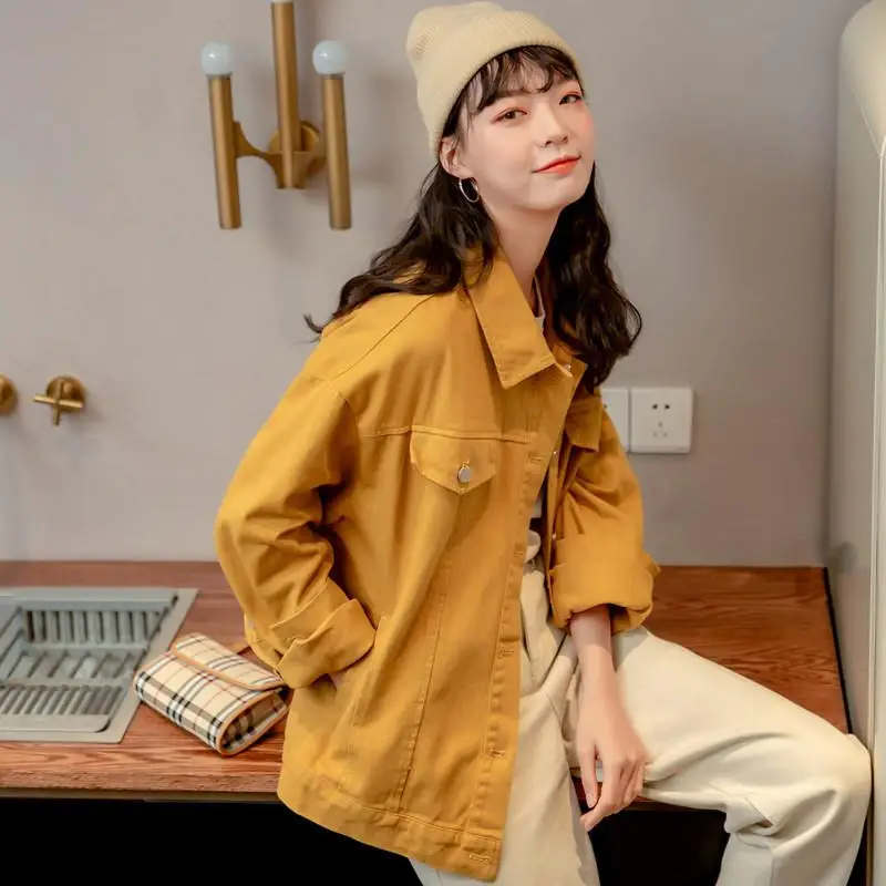 

2021 Spring Women's Denim Jacket Long Sleeve Short Print Patchwork Jacket Spring and Autumn Thin Basic