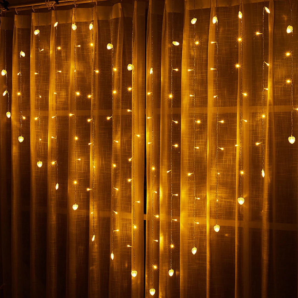 

AC220V Love Heart Shape Led Curtain Icicle String Lights For Christmas Decorations Wedding Confession Proposal