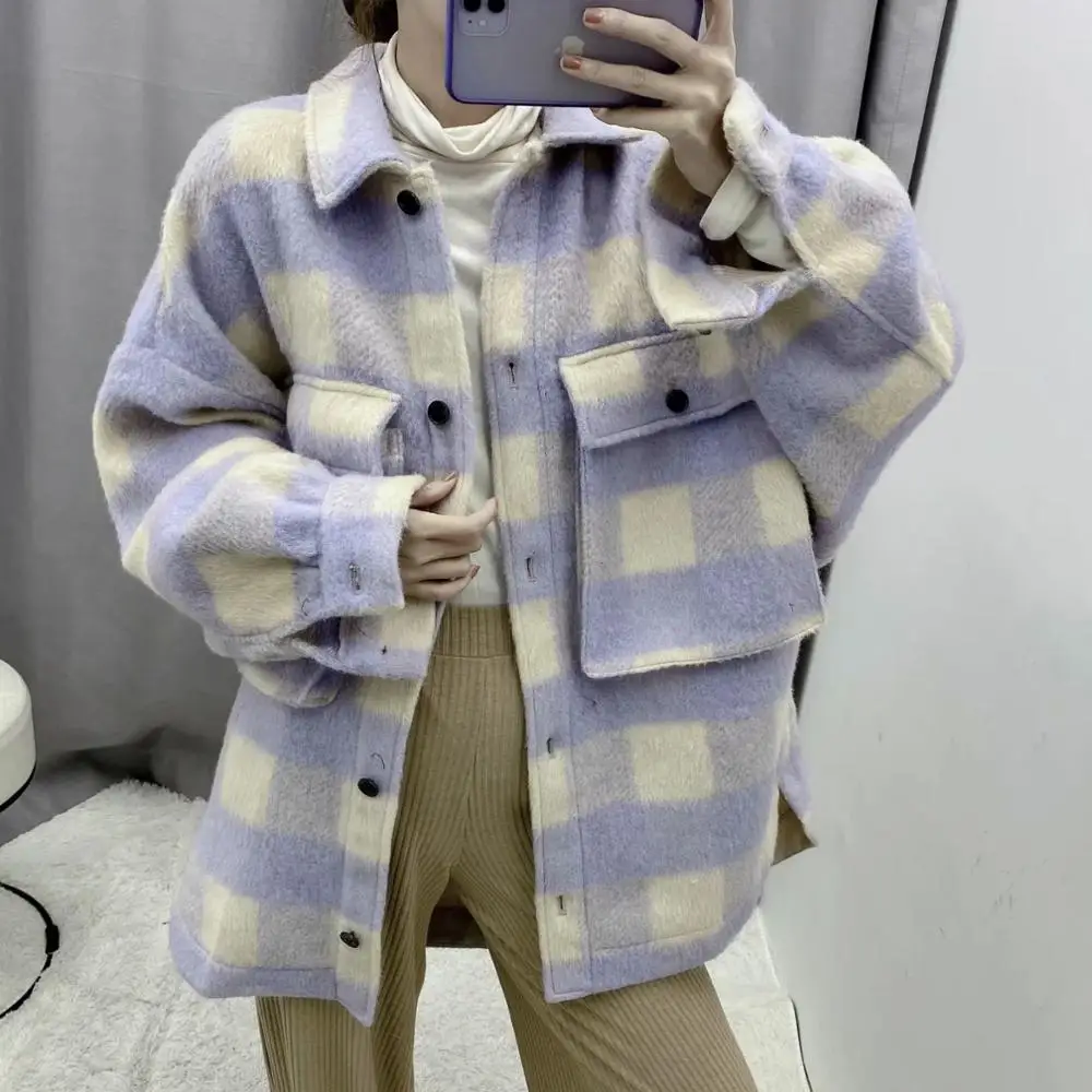 Женская винтажная клетчатая рубашка бойфренда BTS в английском стиле большие