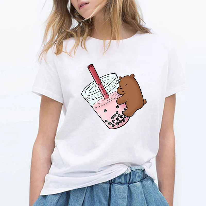 Kawaii/летние милые модные женские футболки с изображением голых медведей из