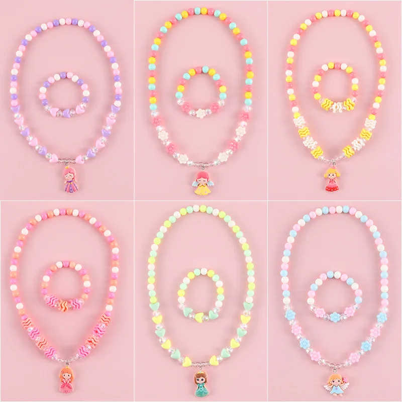 

Cartoon Star Angel Necklace Bracelet Girl's Birthday Gifts Set Resin Flower Baby Decoration Rainbow Pendant Jewelry Party Gift