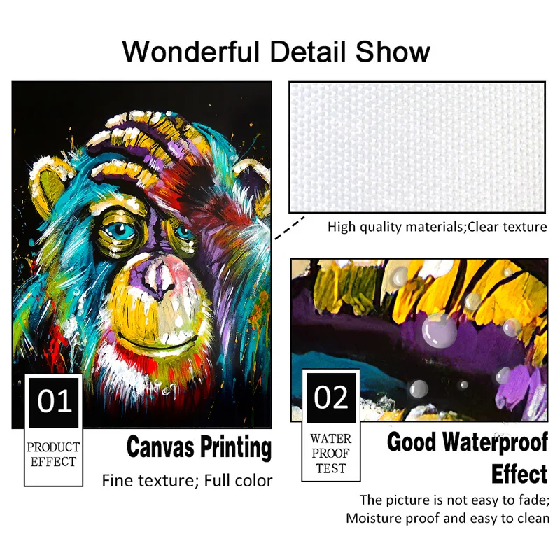 

Cute Colorful Orangutan Animals Graffiti Oil Painting Canvas Prints For Wall Art Pictures For Children's Room Home Decor Unframe