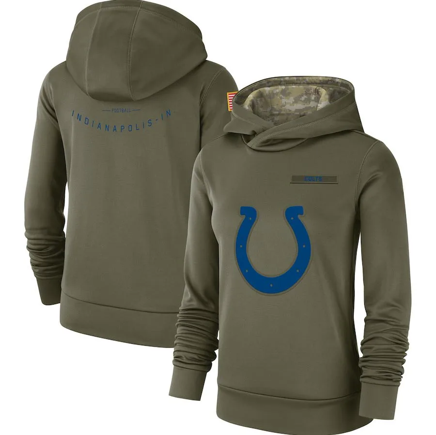 

Indianapolis Women's Salute to Service Colts Logo Performance Pullover Olive Hoodie