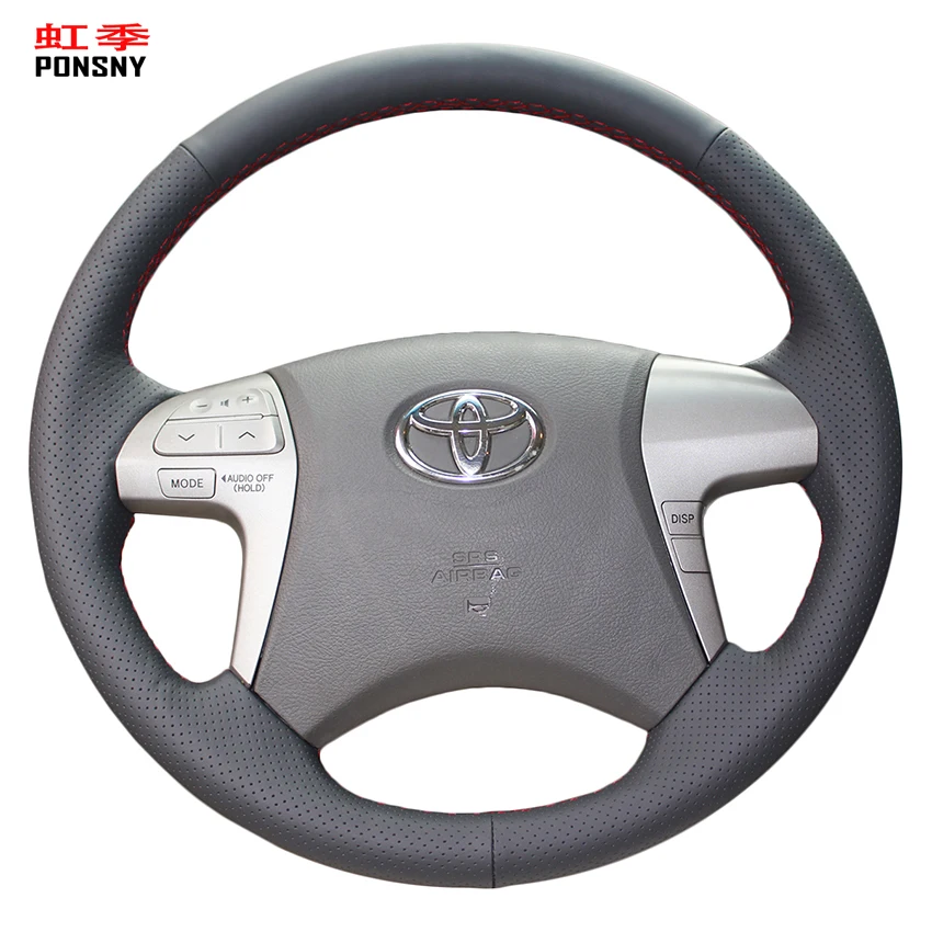 

PONSNY черные чехлы на руль автомобиля из искусственной кожи для Toyota Highlander 2009-2014 Camry 2007-2011 Fortuner Hilux 2012