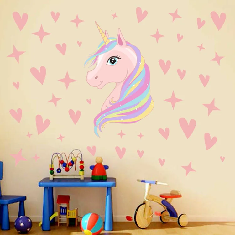 Горячая фантазия Единорог звезды Радуга Наклейка на стену для девочек Спальня