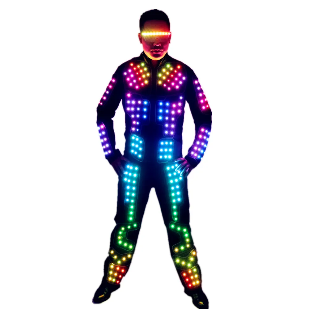 Di Colore completo LED Robot Vestito di Scena Costume di Ballo Tron RGB Luce up di Scena Vestito di Vestito Giacca Cappotto