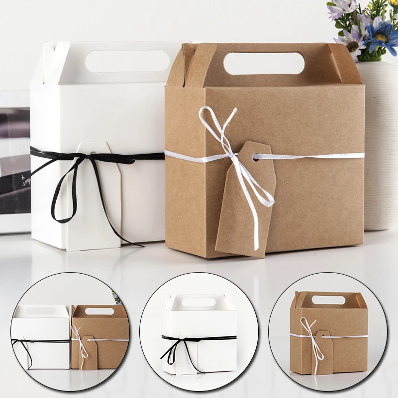 

Large Size Kraft Paper Candies Chocolate Cookie Box Wedding Birthday Party Favors Gift Packing Boxes with Handle Present Case
