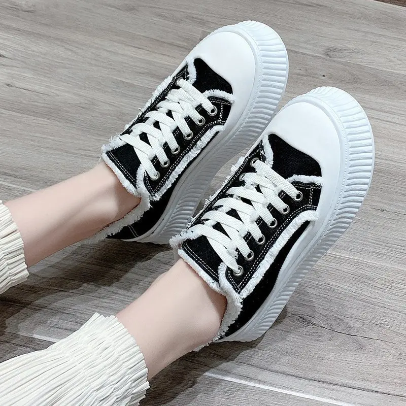 

Canvas shoes women 2021 new spring raw edge beggar shoes fashion biscuits women's shoes casual board shoes platform shoes