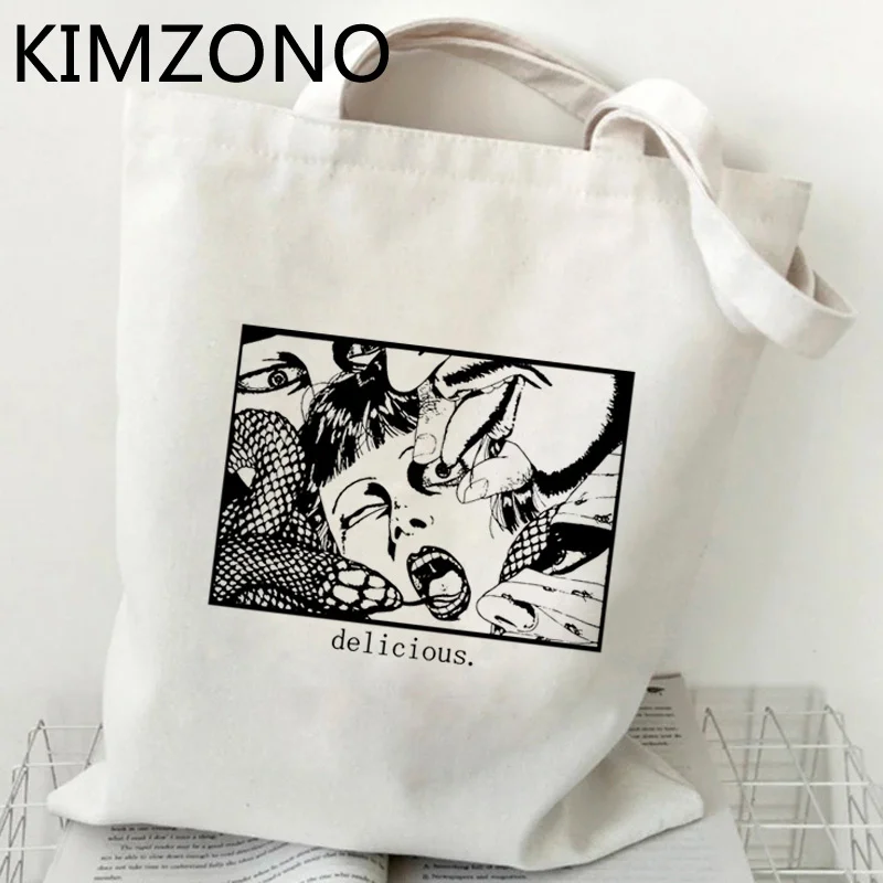 

Сумка для покупок Junji Ito, хлопчатобумажная сумка-тоут, Джутовая сумка, тканевая эко-сумка, сумка-тоут на шнурке, сумки для покупок