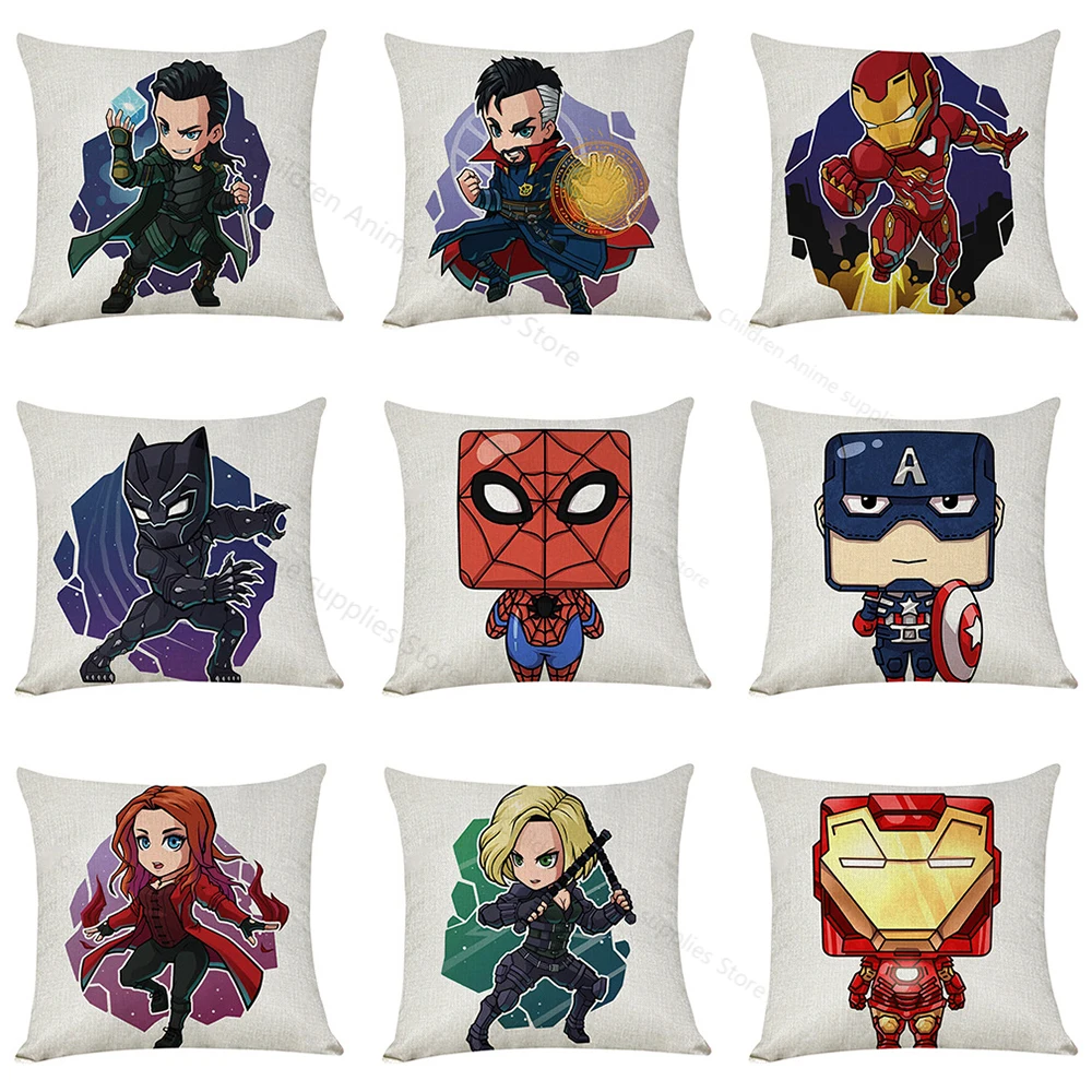 45cm Avengers Disney Cartoon Marvel Superheroes Cotton Home Flax Pillowcase Car Cushion Pillowcase Toys for Childrens Gifts