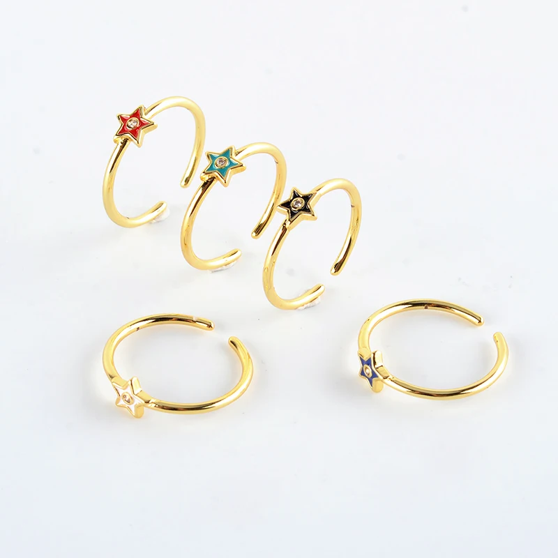

1Pc Multi Color Enamel For Women Star Shaped Finger Ring Gold Plated Paired Rings High Quality Simple Design Exquisite Jewelry