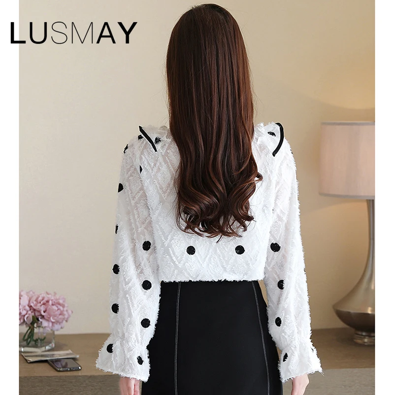 Корейская Повседневная рубашка в горошек Женская весенне-летняя шифоновая