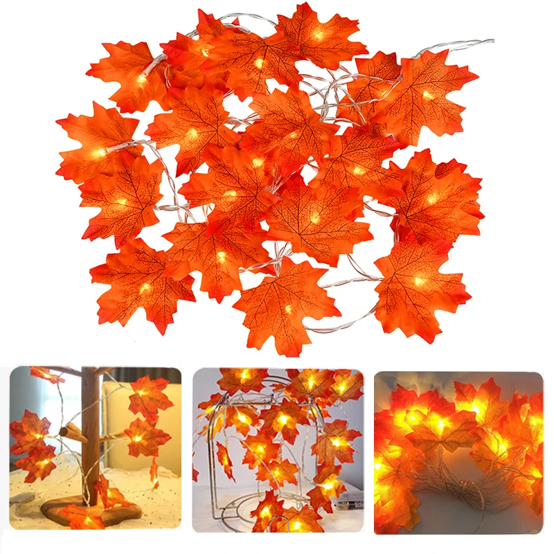 

10LED Artificial Autumn Maple Leaves Garland Led Fairy Lights for Christmas Decoration Thanksgiving Party DIY Decor Halloween