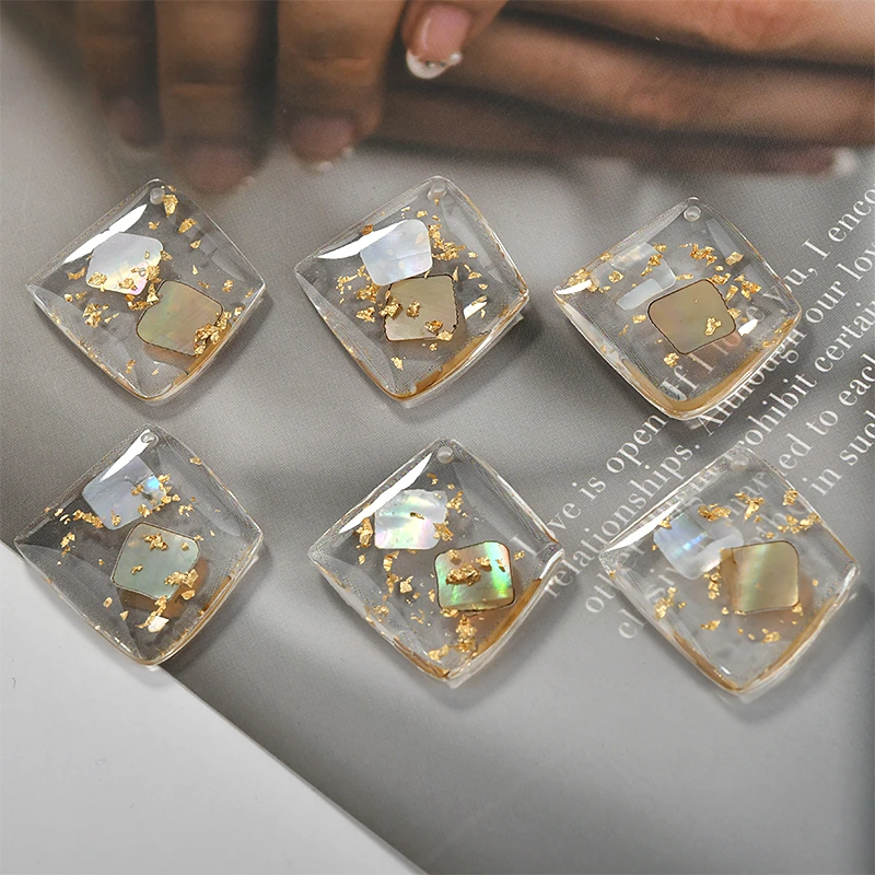 Подвеска в форме смолы из натуральной ракушки Золотая фольга материал для