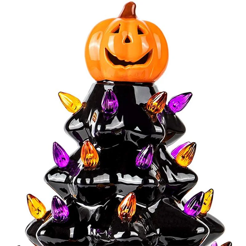

Halloween Colored Lights Christmas Tree Handcrafted and Hand Painted Battery Powered Desktop Ornament Holiday Home Decor GHS99