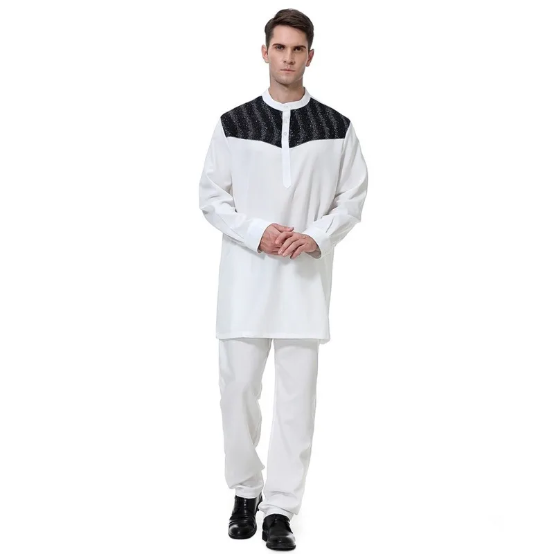 Muslim Clothing For Mens Male O-Neck Long Sleeve Kaftan Jubba Thobe White Abaya Arab clothing Man Islamic clothing Ropa Arabe
