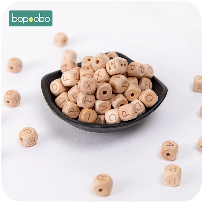 Bopoobo 50pc Wooden Rodent Beads Lyrics DIY Teething Jewelry BPA Free Beech Letter Alphabe Baby Teether Rattle For Baby Product