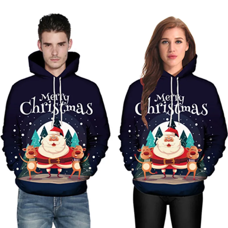 Мужская и женская обувь для пары со кофты 3d с рождественским принтом черного