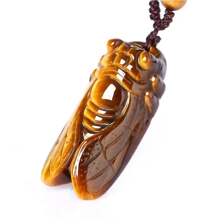 Натуральный камень тигровый глаз Cicada подвеска ожерелье очаровательные