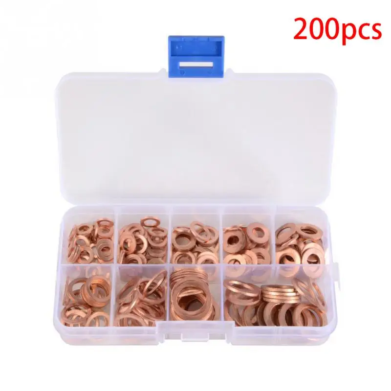 200Pcs Copper Washer Gasket Nut and Bolt Set Flat Ring Seal Assortment Kit with Box //M8/M10/M12/M14 for Sump Plugs | Обустройство