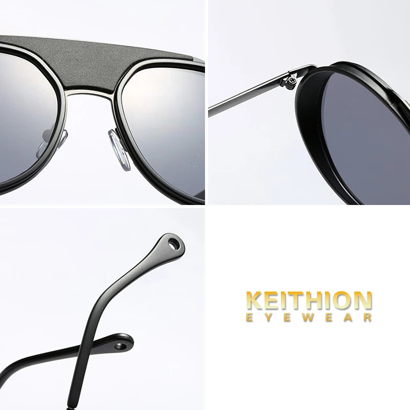 

KEITHION Vintage Steampunk Sunglasses Men Round Punk Alloy Metal Hip pop Red Sun Glasses Women Goggles Men Gothic Style Shades