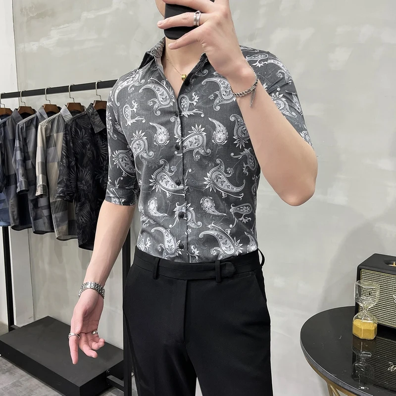 

Flower Printing Men Shirt Fashion Casual Slim Fit Business Shirts 2020 Brand Streetwear Social Night Club Bar Men Clothes Camisa