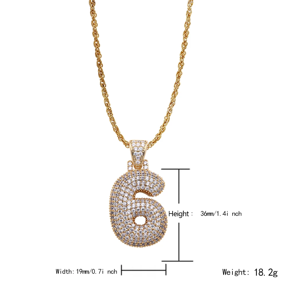Lureen Iced Out 0 9 Bubble Numbers кулон ожерелье Дата кубический циркон цепи для мужчин женщин