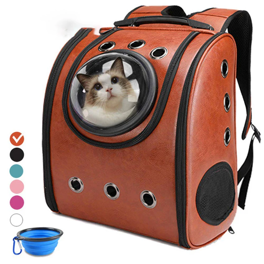 

Portable Cat Backpack Durable Carrier Bags Travel Soft Capsule Bag Leather Double Shoulder Bags For Pet Cats Packaging Carrier