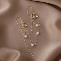 crystal pearl long earrings for women cherry tassel earring gold color ear line 2021 new trendy jewelry temperament accessories