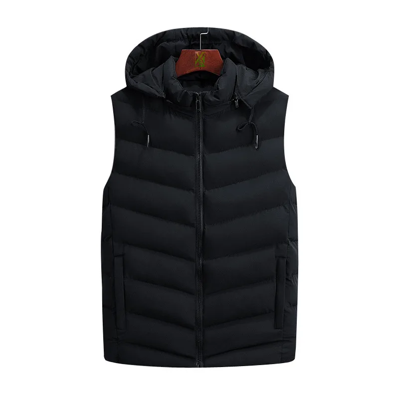 

PARKLEES Mens Winter Cotton Down Warm Vest Casual Solid Waistcoat Sleeveless Jackets Men Hooded Vests Coat Black Men Clothing