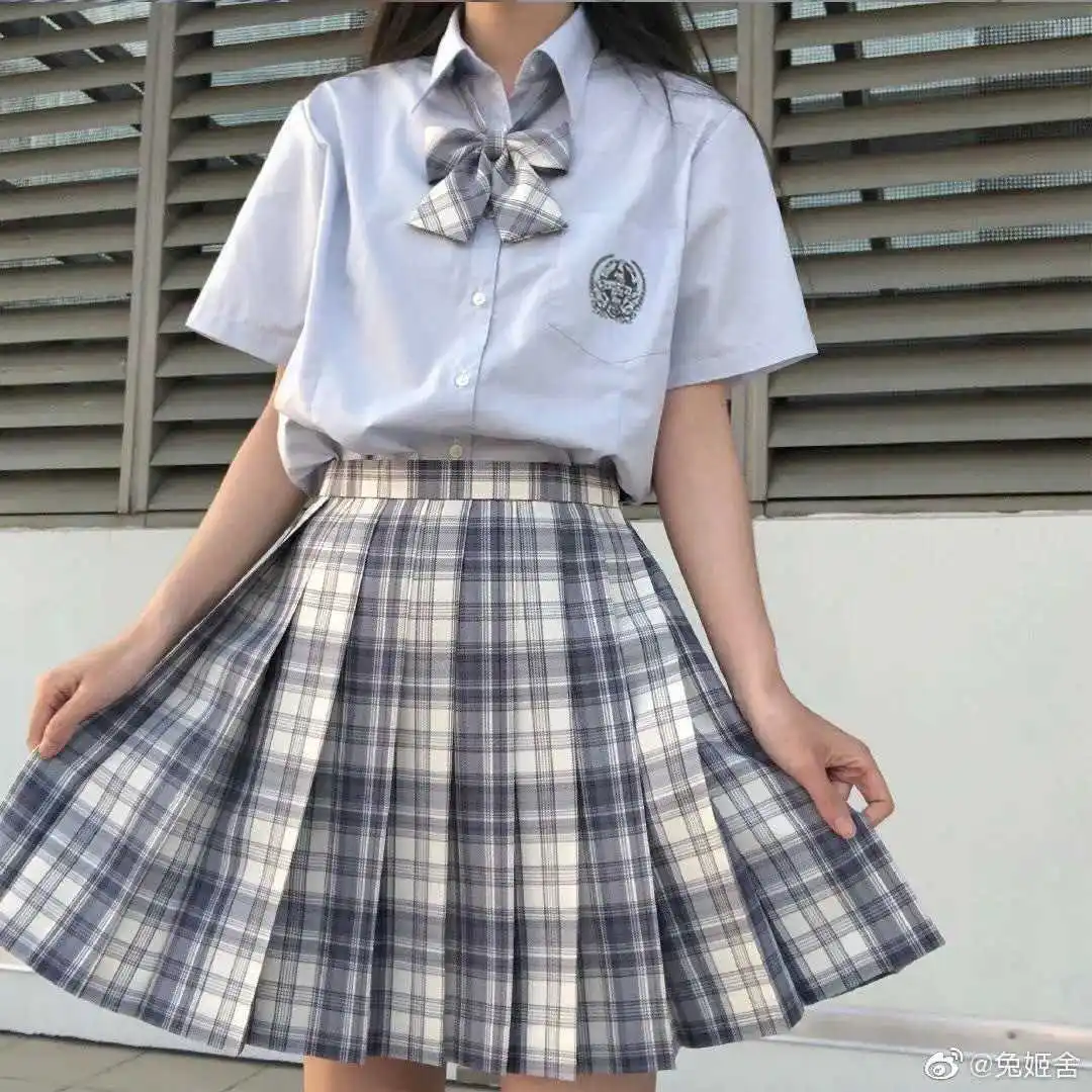 

Short Skirt Jk Skirts School Girl 2021 High Waist A-line Uniform Plaid Skirt Sky Blue White Summer Mori Girl Y2k Dress Cloths