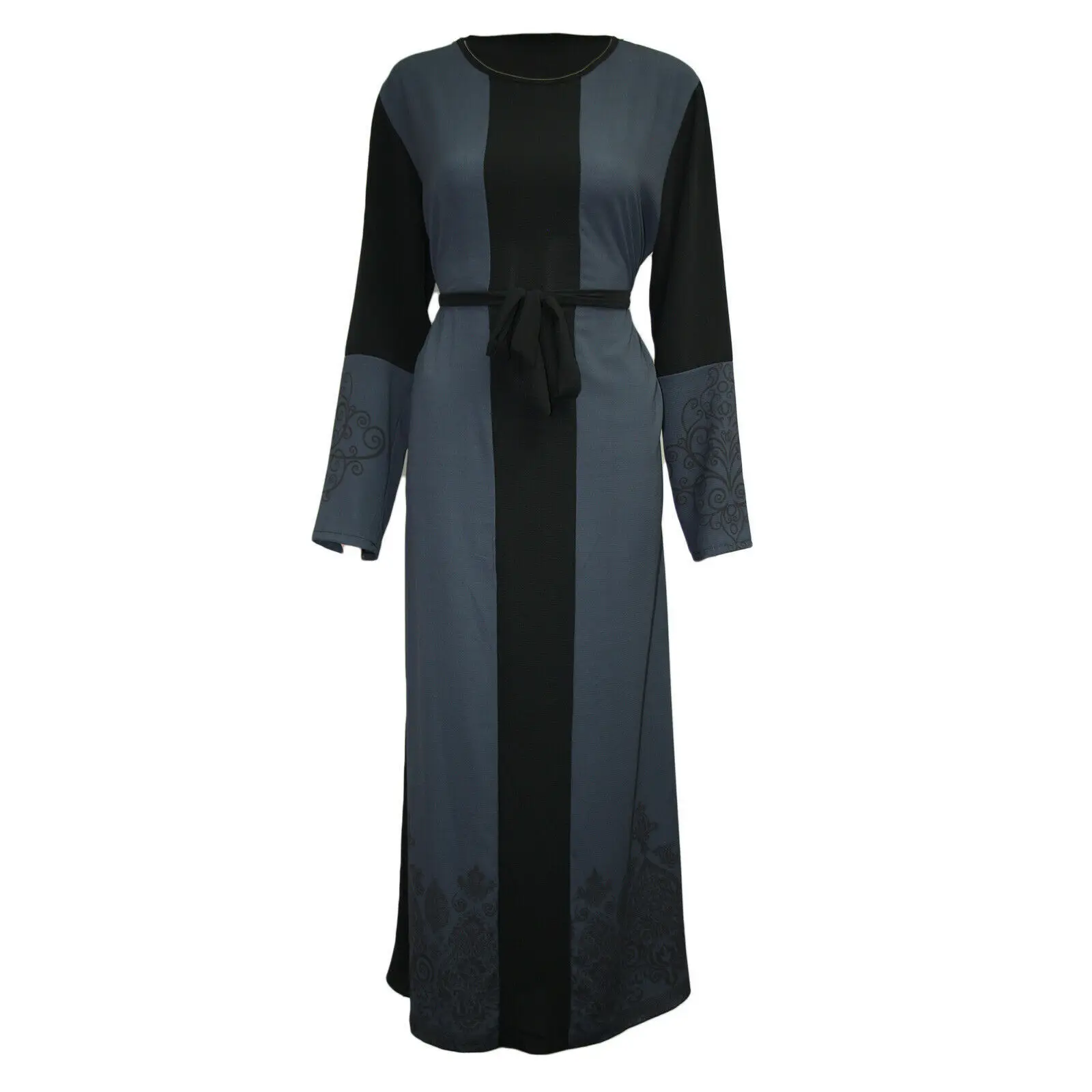 

Patchwork Muslim Women Dresses Arab Abaya Dubai with Sashes Printed Elegant Kaftan Turkish Female Robe Caftan Islamic Clothing