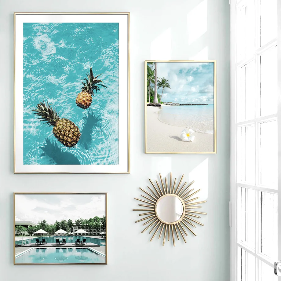 Морской пляж ананас девушка плавательный бассейн скандинавские принты