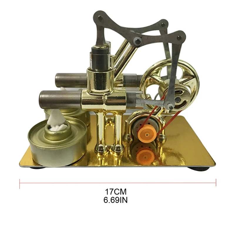 

H58B All Metal Stirling Double Engine Experiment Model Power Double Generator Motor Educational Physic Steam Power Toy Design