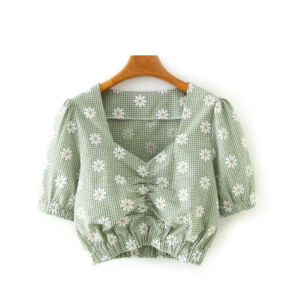 Новинка 2020 женская блузка с длинным рукавом и цветочным принтом короткая