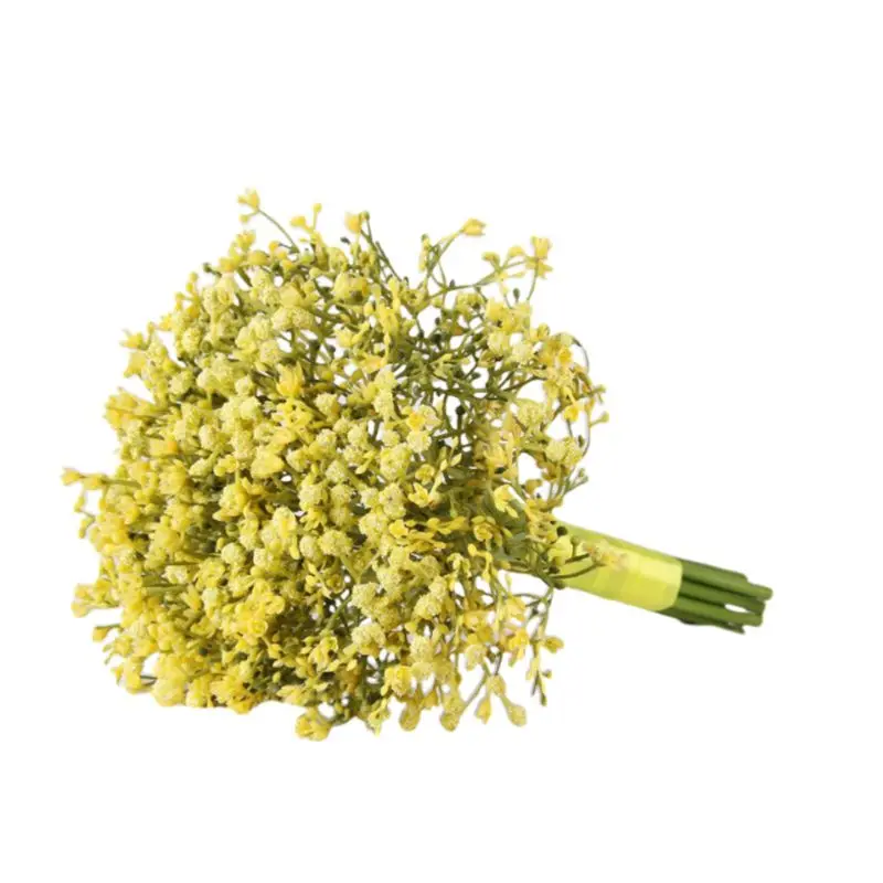 Цвет: желтый Искусственное детское дыхание Gypsophila свадебное для невесты Подружки невесты букет с атласной лентой для украшения дома Вечерние - Цвет: Цвет: желтый