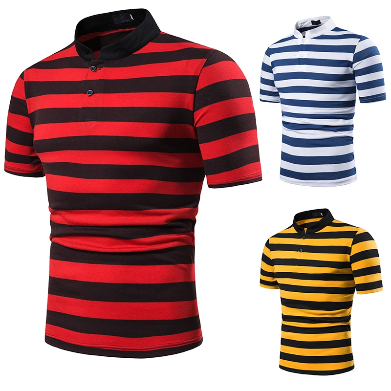 

Men's Short Sleeve Polo Chest Three Stripe Color Matching Fashion Collocation Cross-border Lapels, Men Short Sleeve Polo Shirt