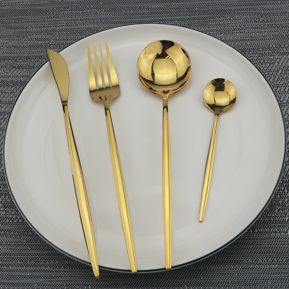 Зеркальные столовые приборы с позолотой набор столовых приборов из нержавеющей