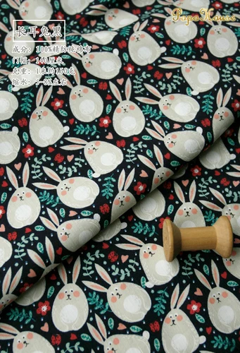 Rabbit black 145x50 см пасторальная Цветочная саржевая хлопковая ткань DIY Детская одежда ткань для изготовления постельных принадлежностей одеяло украшение дома 160-180 г/м - Цвет: Rabbit black
